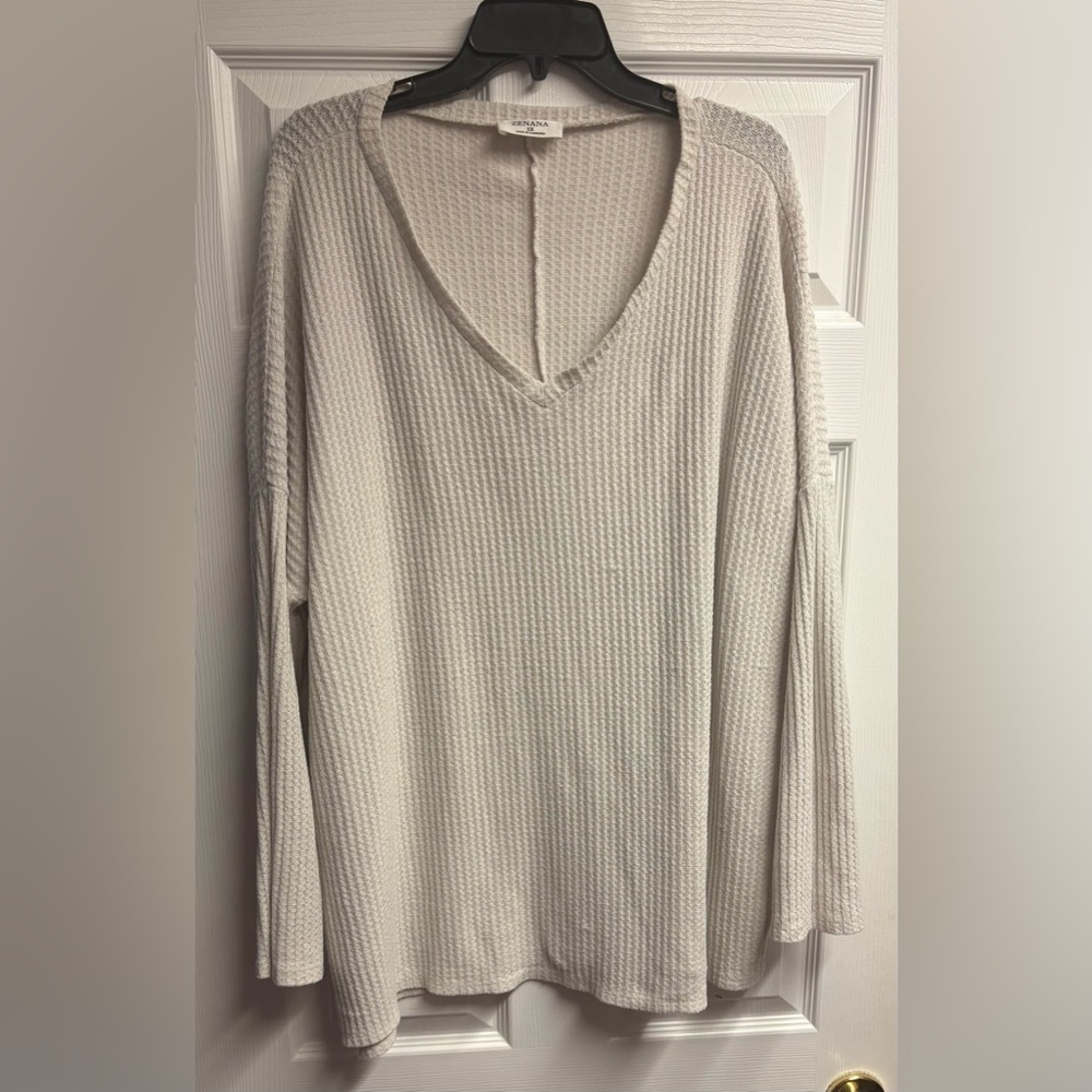 Zenana Boutique Brand V-Neck Tunic Top In Ivory Size 1X